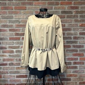 Elie Tahari Tan & Black Long Sleeve Belted Tunic Size Large.